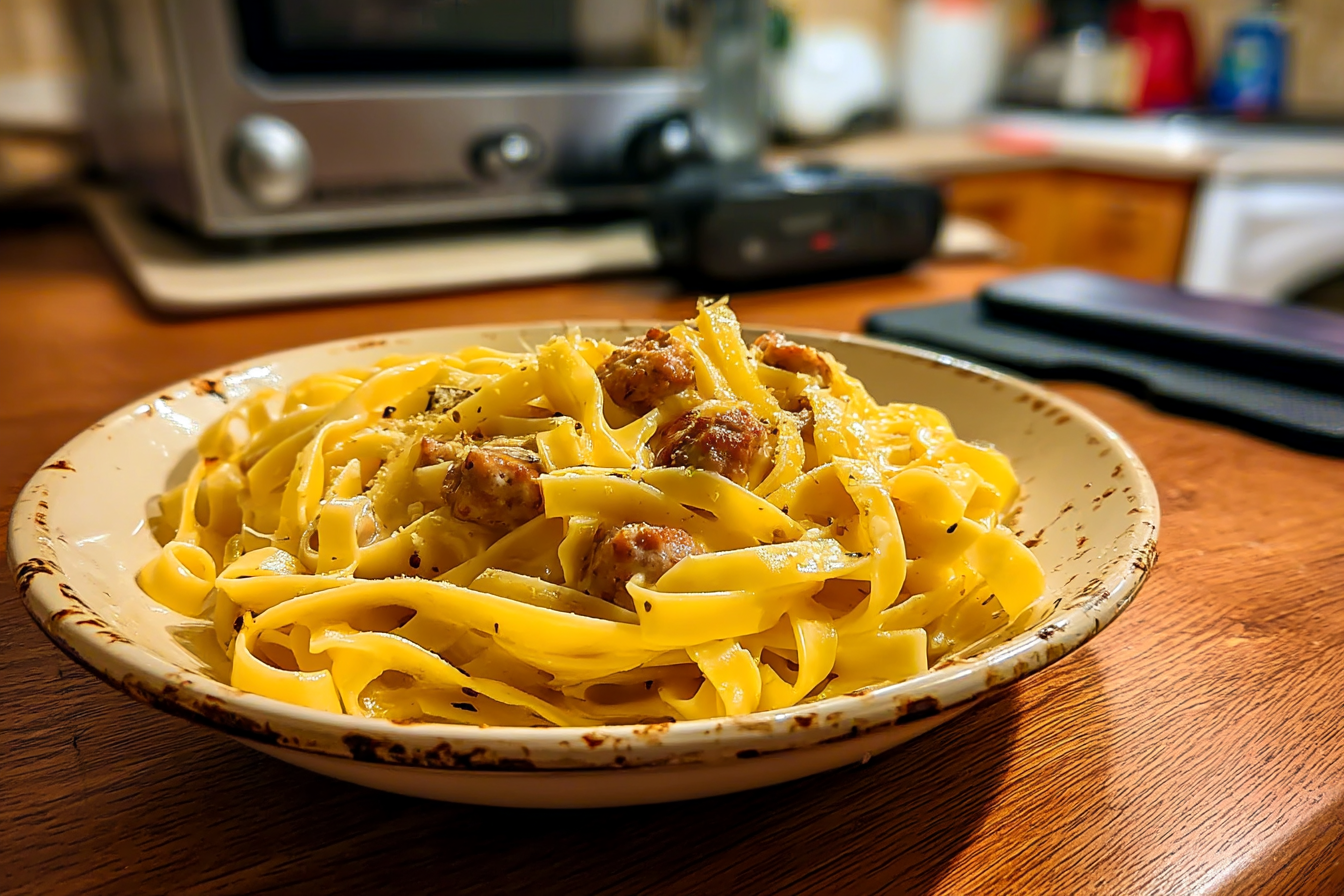 Tagliatelle con panna e salsiccia