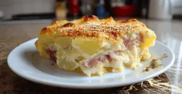 Gratin di patate con prosciutto e mozzarella
