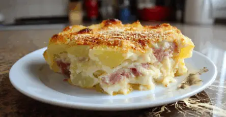 Gratin di patate con prosciutto e mozzarella