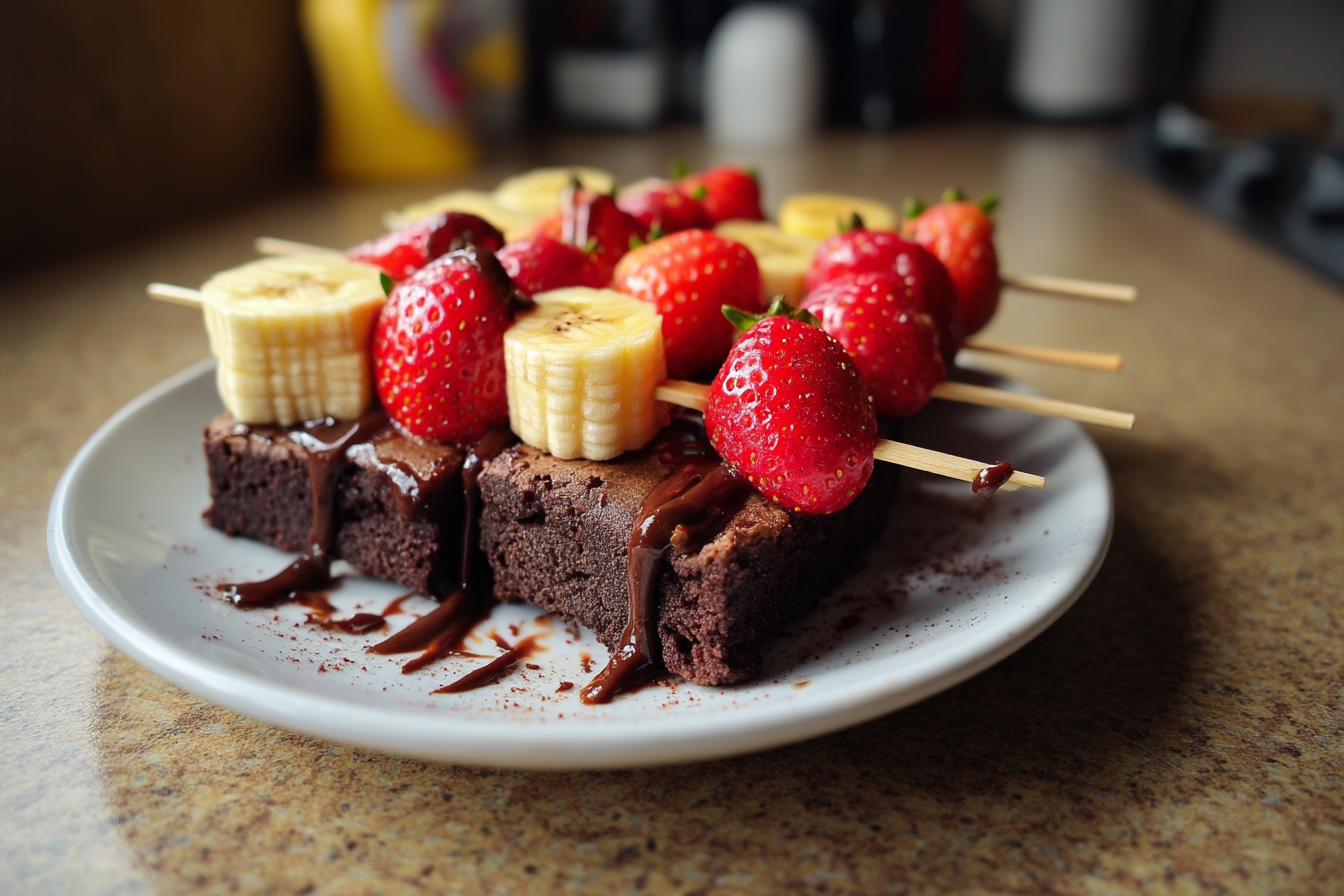 Spiedini di brownie e frutta