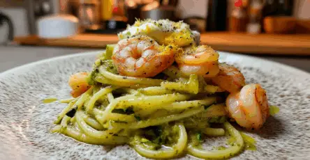 Spaghetti con zucchine e gamberi