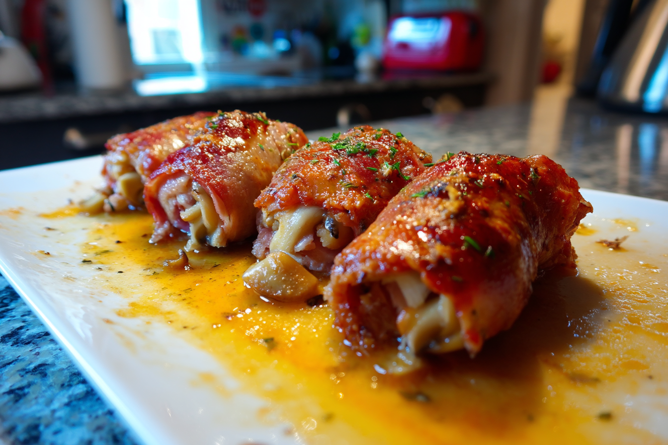 Involtini di prosciutto cotto e funghi
