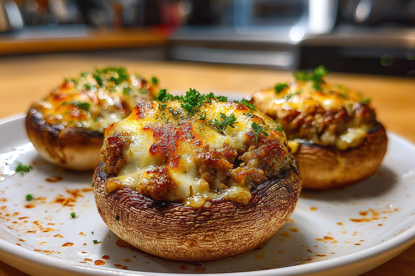 Funghi ripieni di tacchino e mozzarella