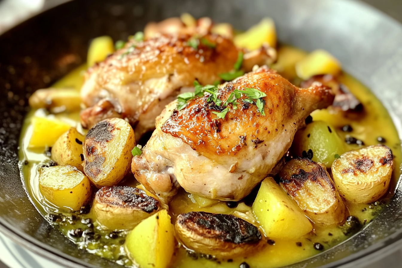 Pollo in umido con patate e piselli