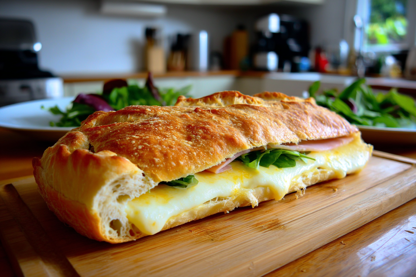 Baguette con crème fraîche formaggio e prosciutto