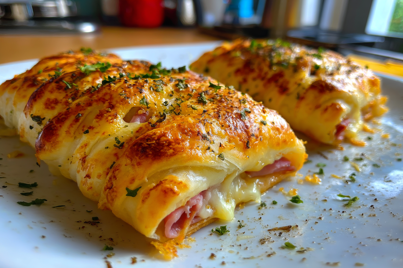 Bastoncini di pasta sfoglia al formaggio e prosciutto