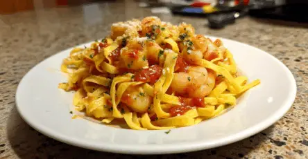 Tagliatelle con gamberi al pomodoro