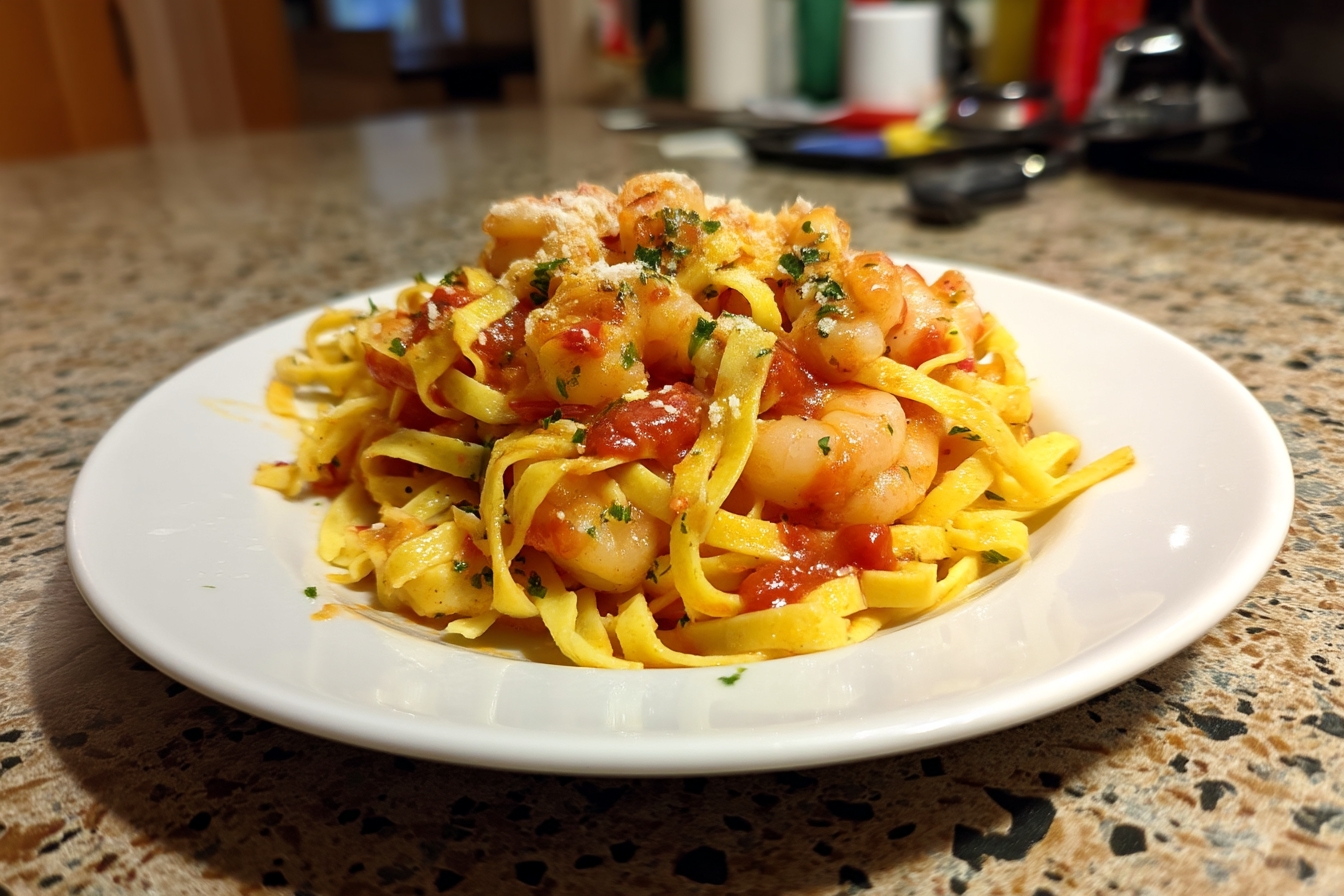 Tagliatelle con gamberi al pomodoro