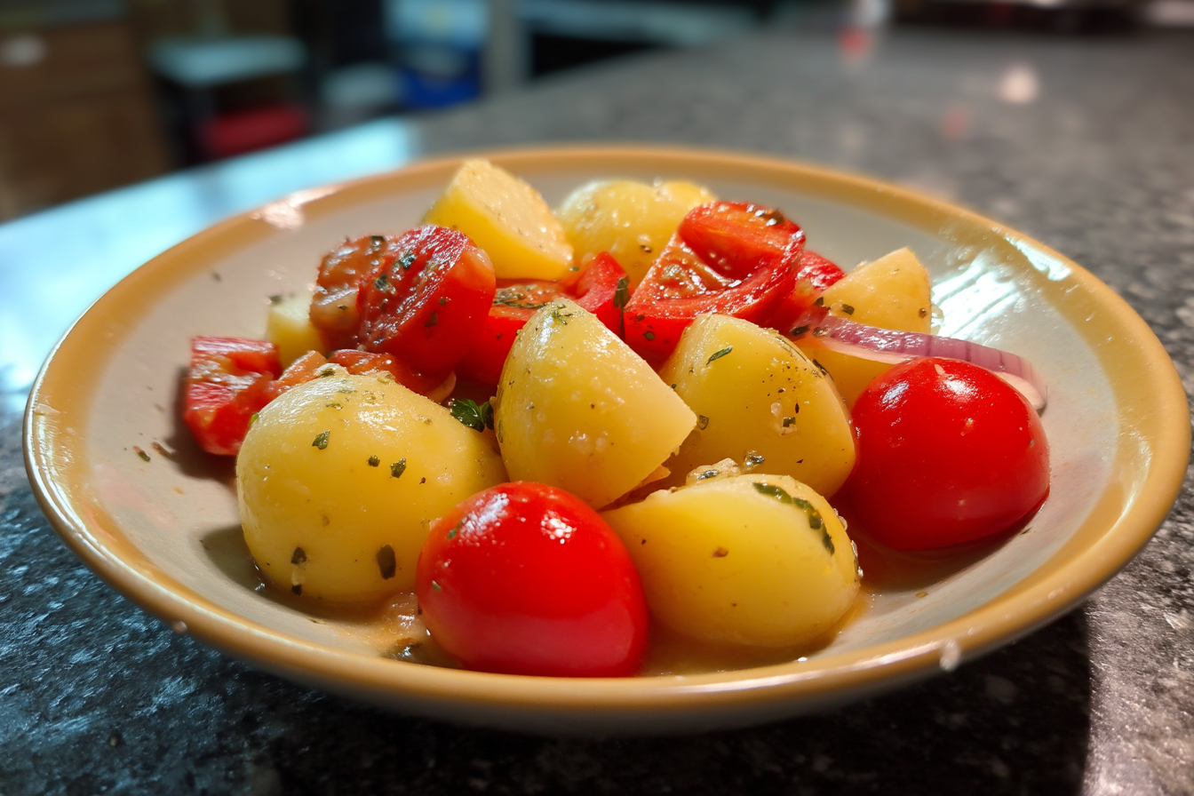 Insalata di Patate con Pomodori e Cipolla