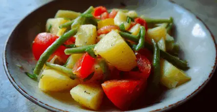 Insalata di patate fagiolini e pomodori
