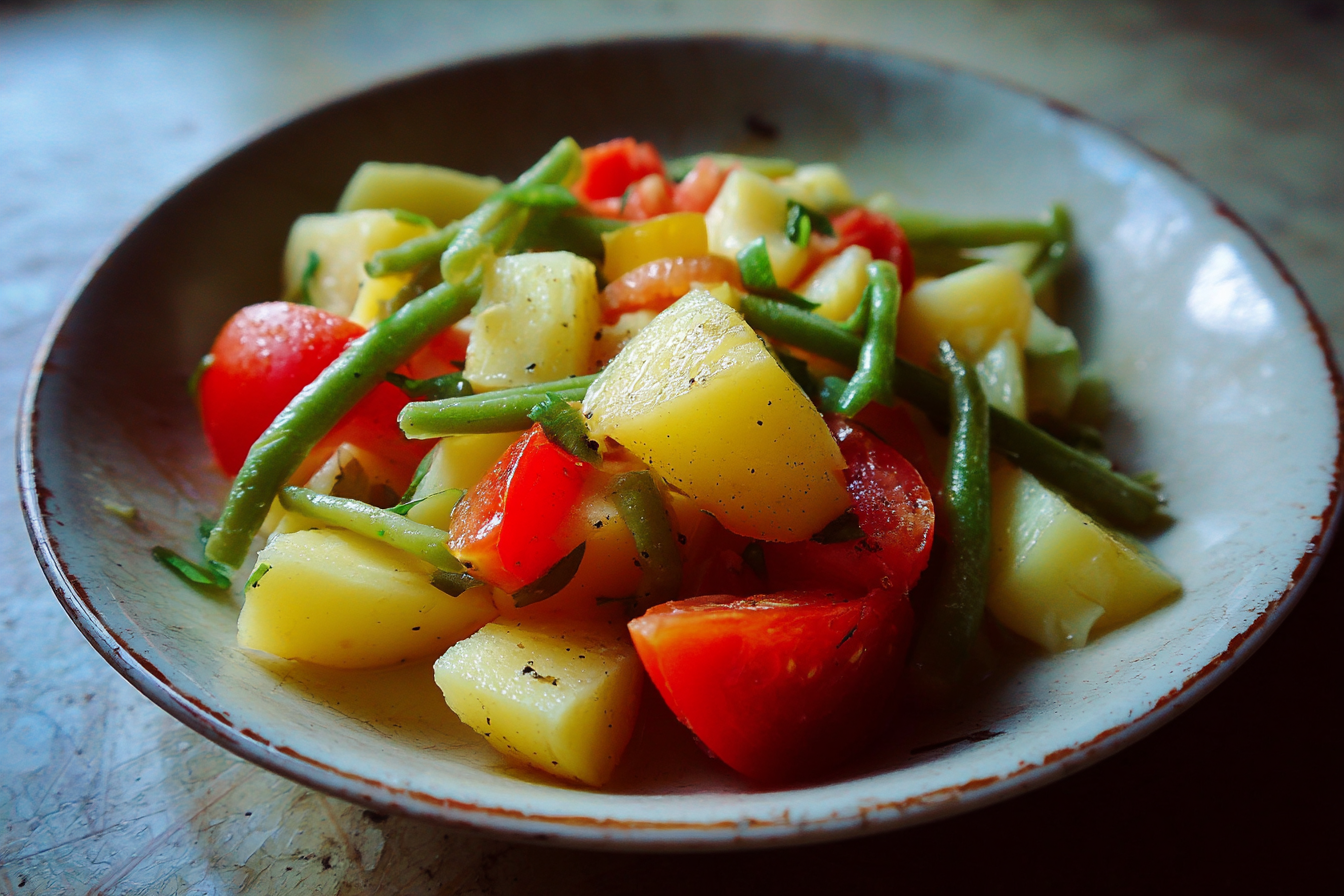 Insalata di patate fagiolini e pomodori