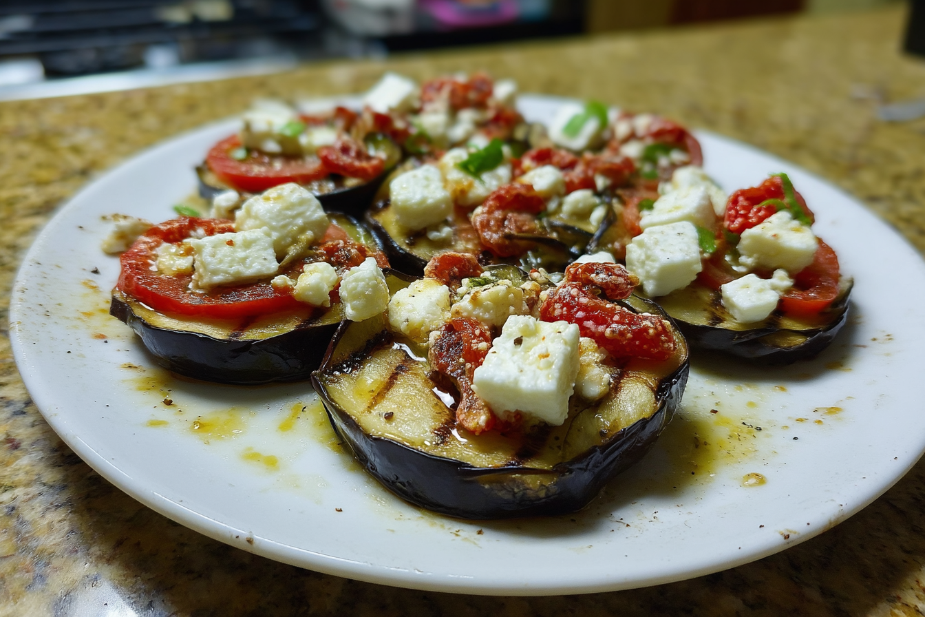 Melanzane grigliate con feta e pomodori