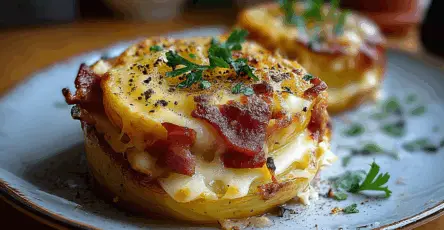 Patate al forno con formaggio raclette e pancetta affumicata
