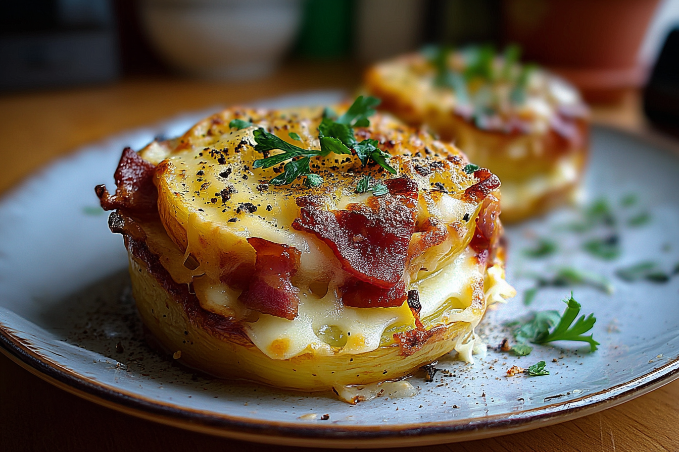Patate al forno con formaggio raclette e pancetta affumicata