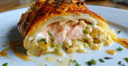 Pasta sfoglia al salmone e porri
