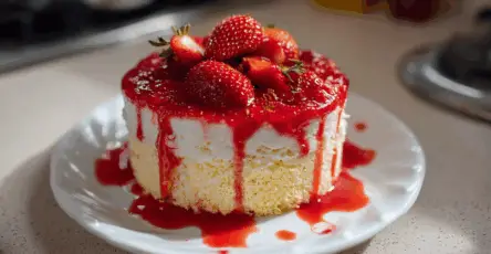Torta con panna cotta e fragole