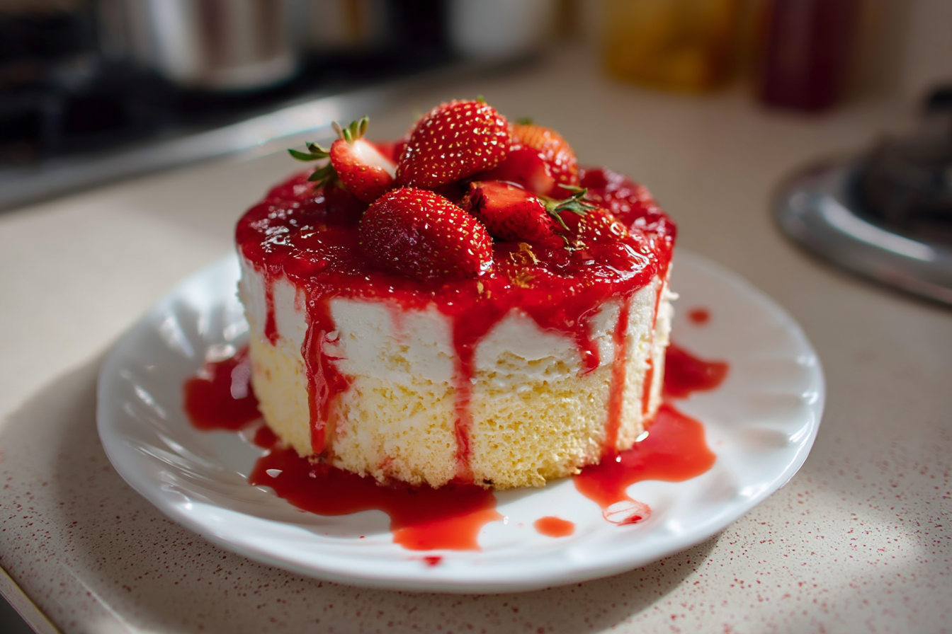 Torta con panna cotta e fragole