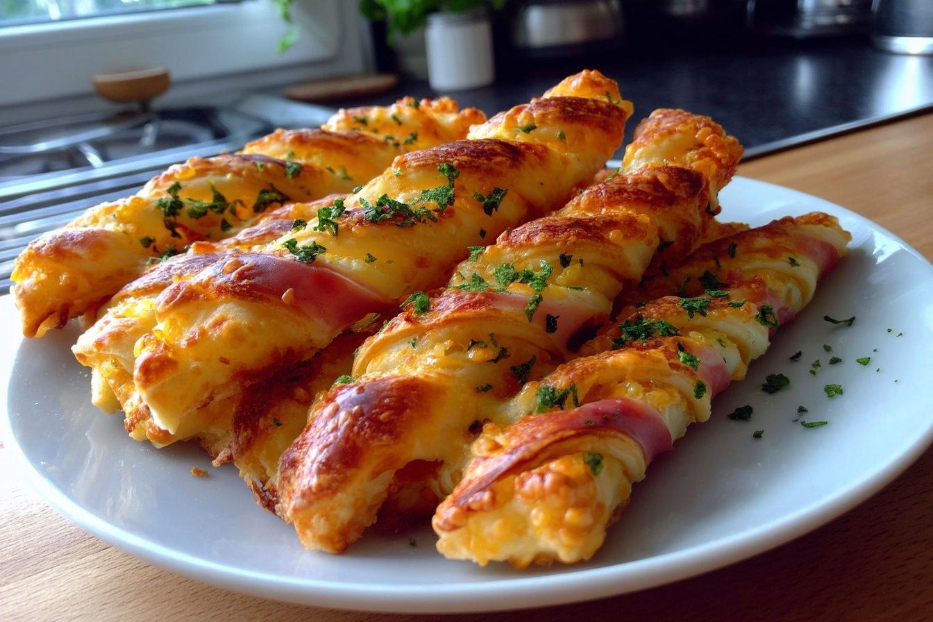 Bastoncini di pasta sfoglia con formaggio e prosciutto