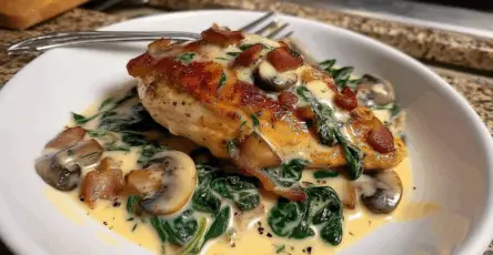 Pollo Cremoso con Funghi all’Aglio e Spinaci