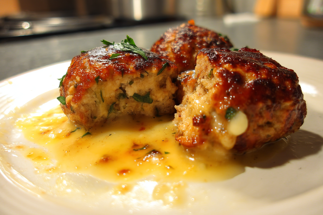 Polpette al formaggio con salsa cremosa alla cipolla