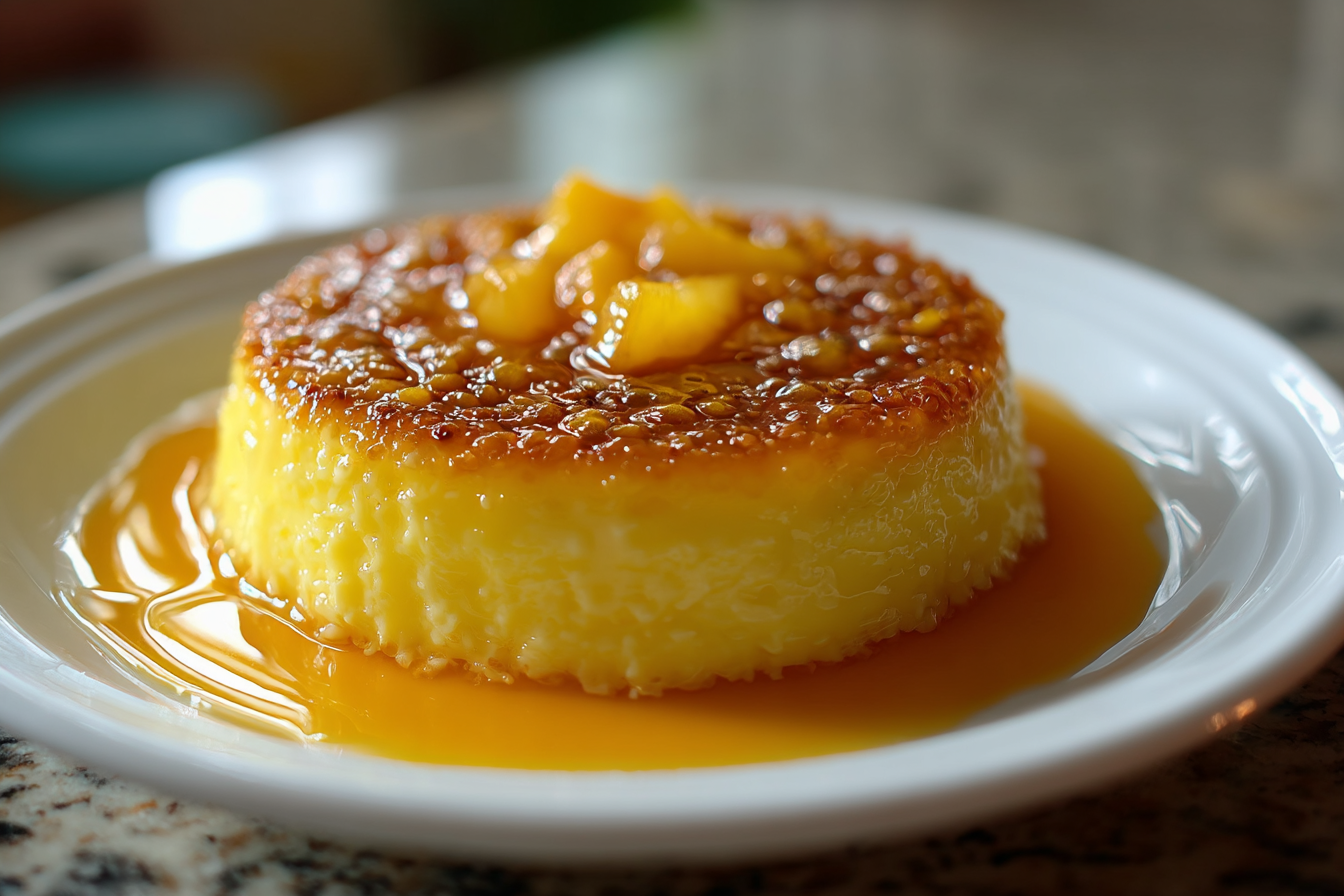 Dessert cremoso di pesca e caramello