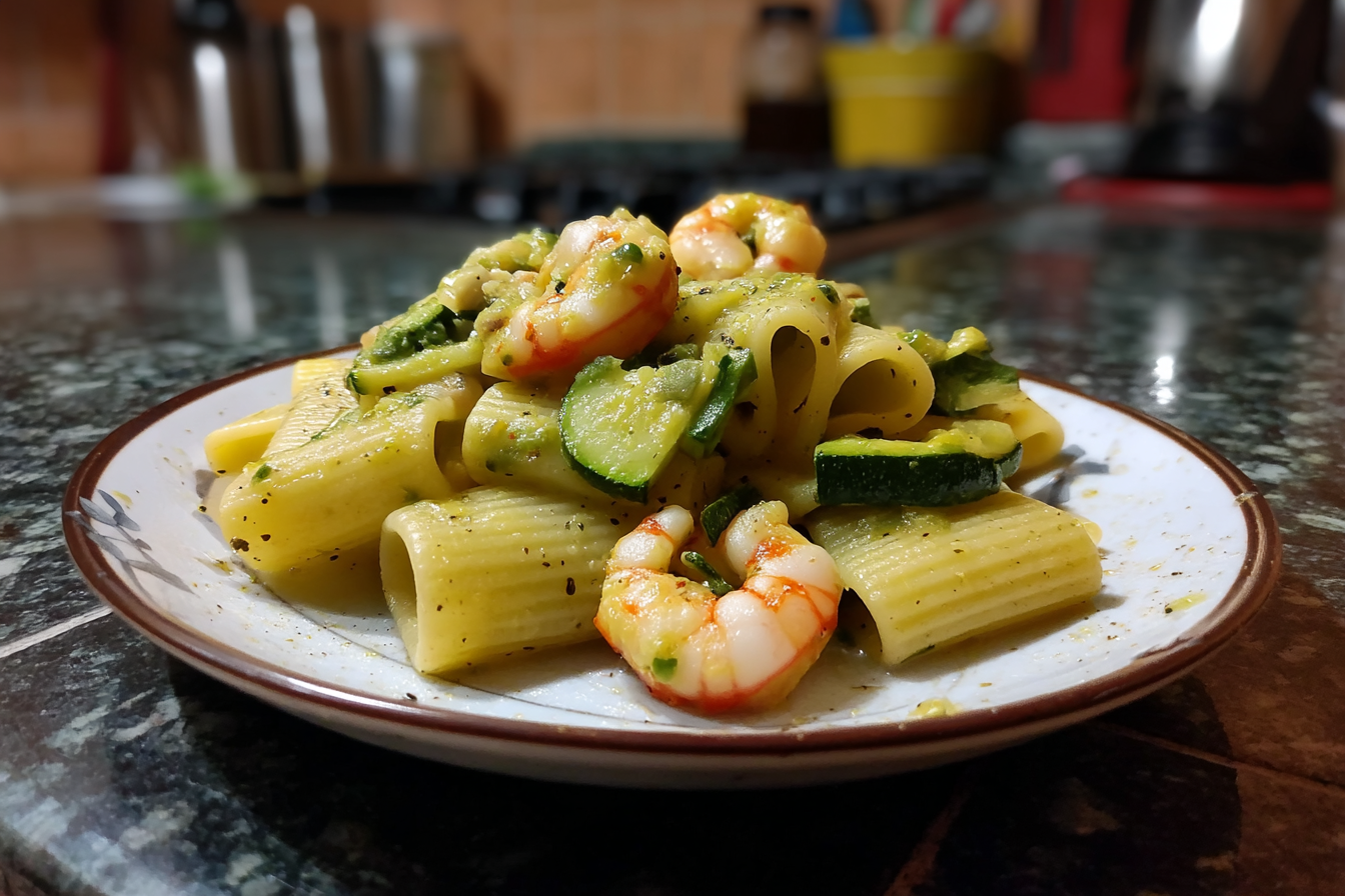 Mezzi Paccheri con Gamberetti e Zucchine