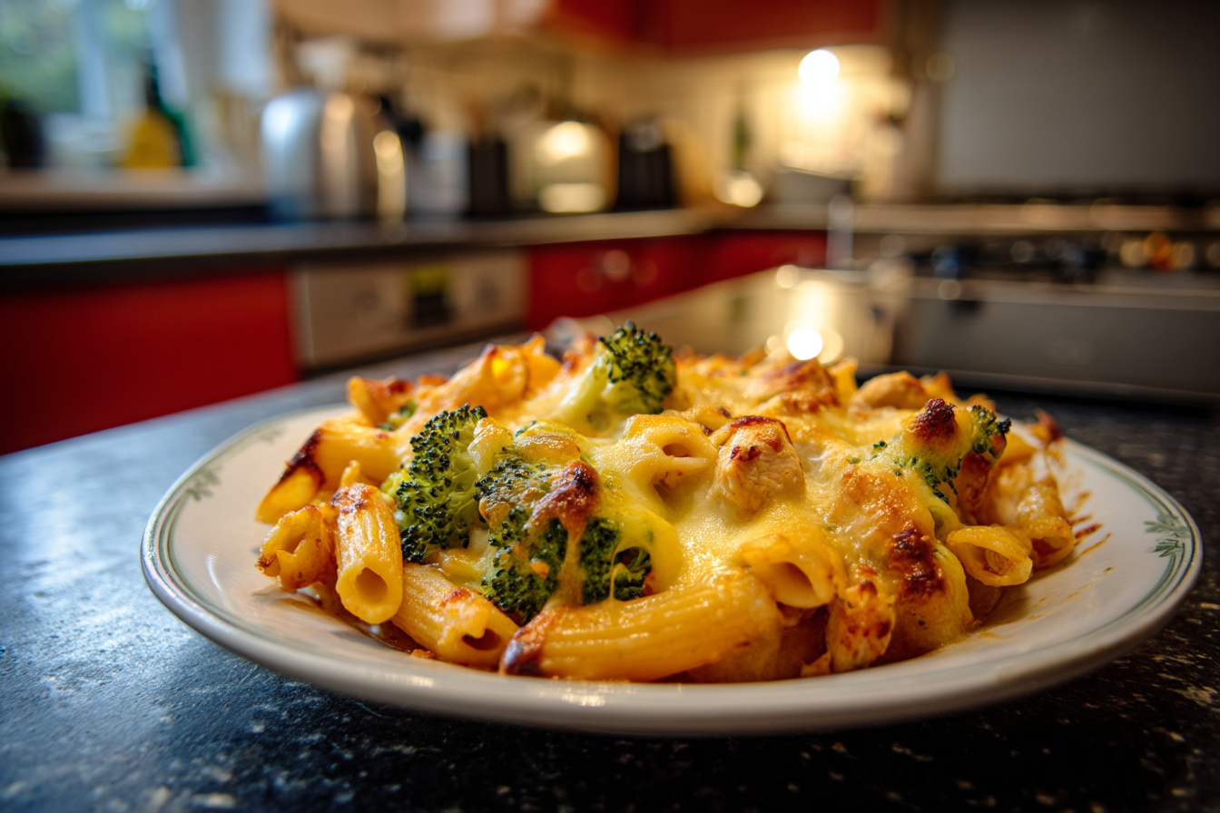 Pasta al forno cremosa con pollo e broccoli
