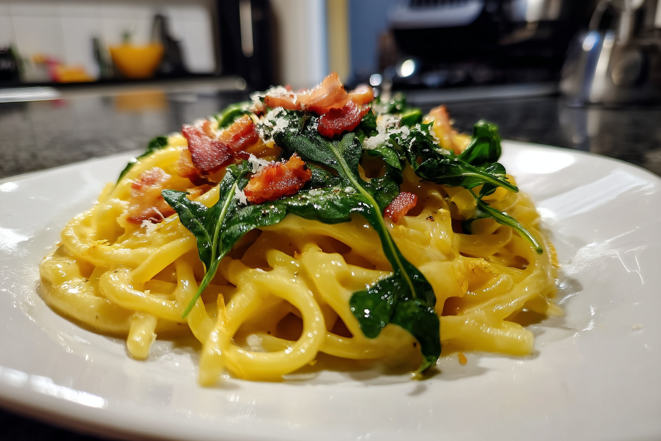 Pasta all Incredibile Crema di Patate con Rucola e Speck