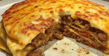 Torta di crêpe con carne macinata e besciamella