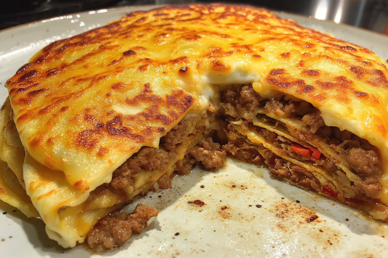 Torta di crêpe con carne macinata e besciamella